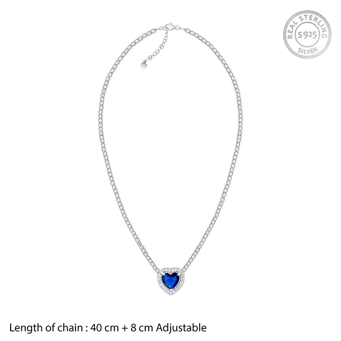 Silver Solitaire Blue Heart Necklace Giva