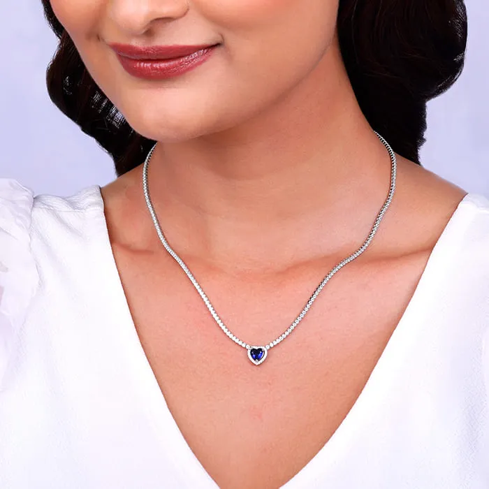 Silver Solitaire Blue Heart Necklace Giva