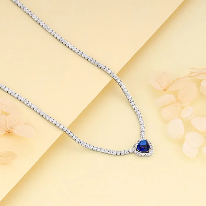 Silver Solitaire Blue Heart Necklace Giva