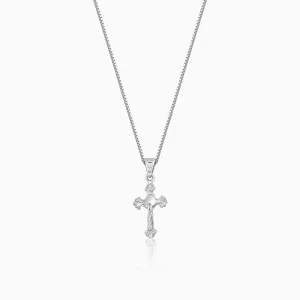 Silver Striped Cross Pendant with Box Chain For Him Giva