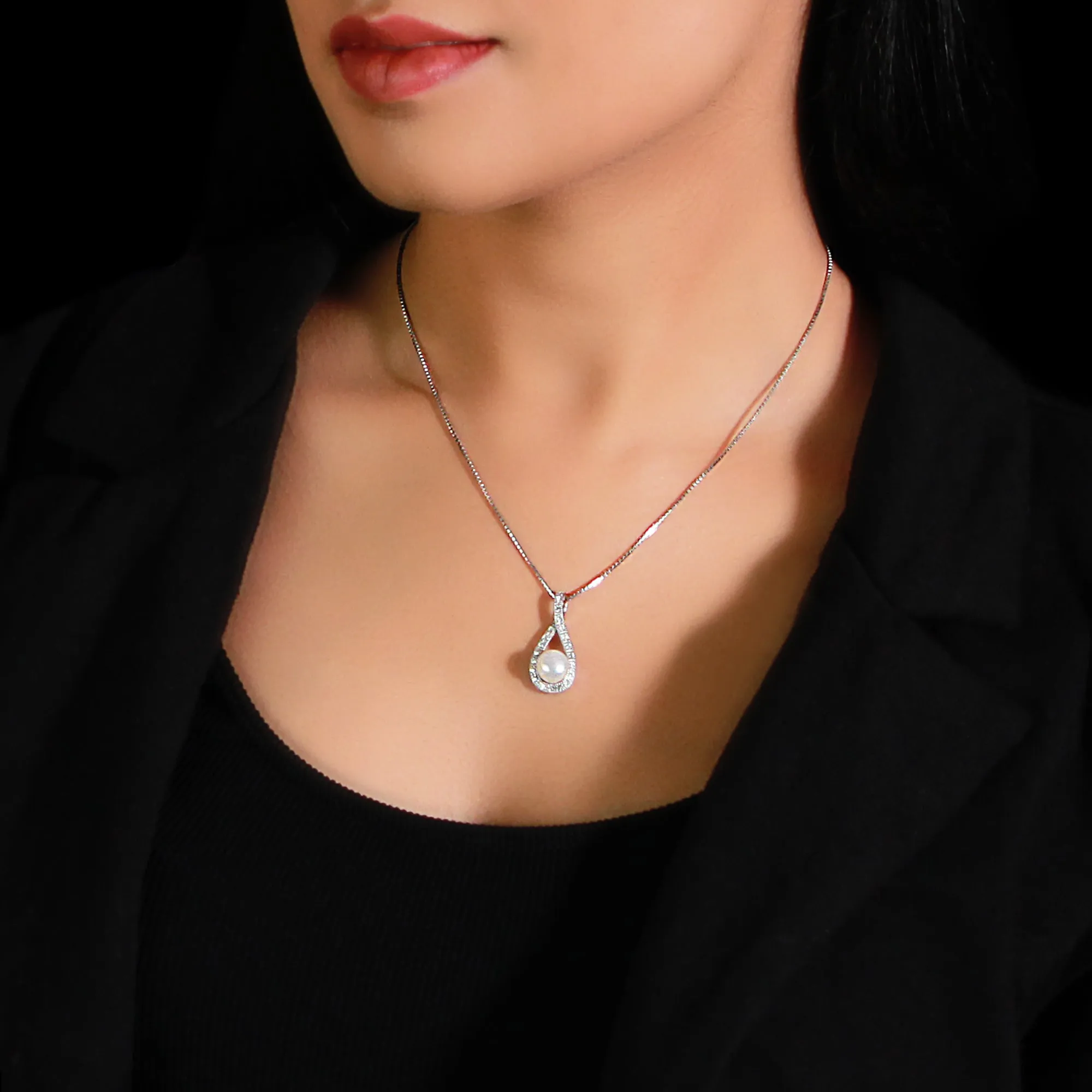 Silver Tear Drop Pearl Pendant With Link Chain Giva