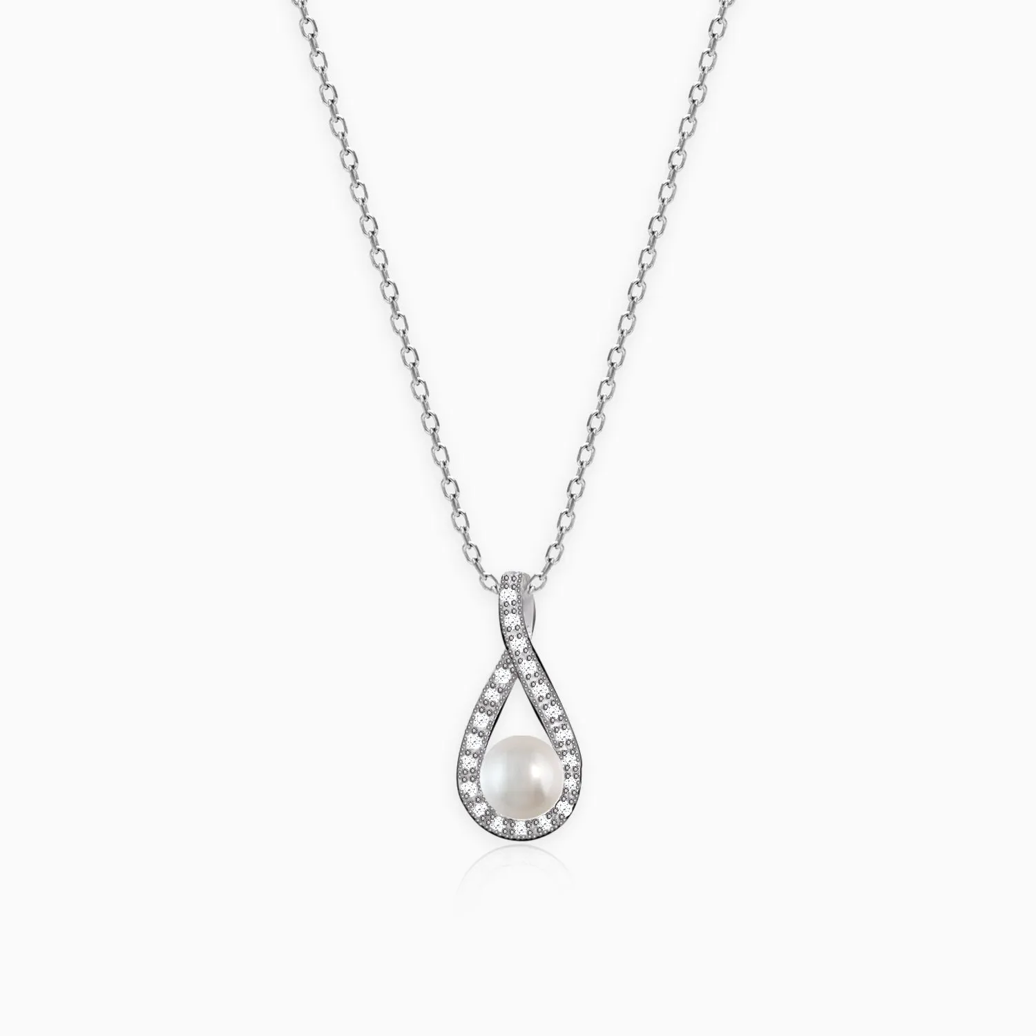 Silver Tear Drop Pearl Pendant With Link Chain Giva