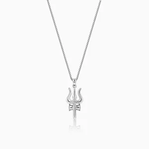 Silver Trident Pendant with Box Chain For Him Giva