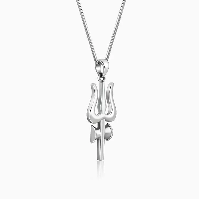 Silver Trident Pendant with Box Chain For Him Giva