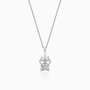 Silver Trishul And Damru Pendant With Box Chain For Him Giva