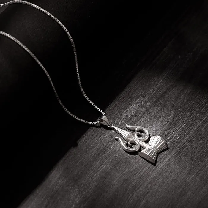 Silver Trishul And Damru Pendant With Box Chain For Him Giva