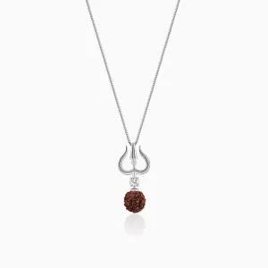 Silver Trishul And Rudraksha Pendant With Box Chain for Him Giva