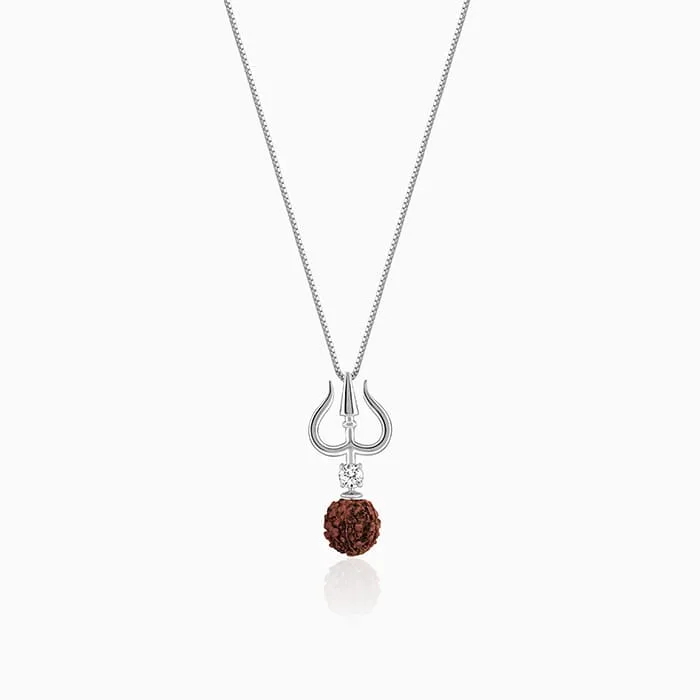 Silver Trishul And Rudraksha Pendant With Box Chain for Him Giva