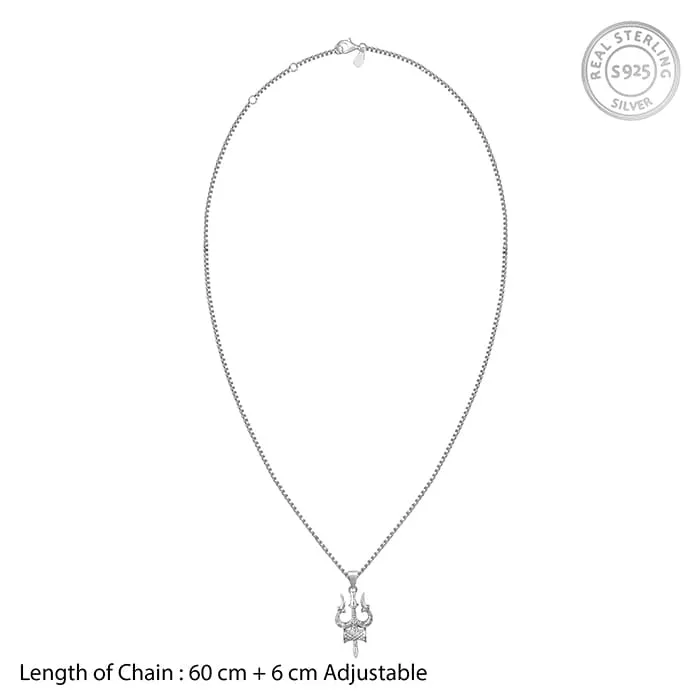 Silver Trishul Pendant with Box Chain For Him Giva