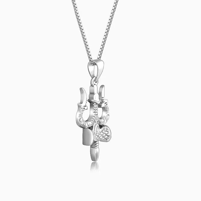 Silver Trishul Pendant with Box Chain For Him Giva