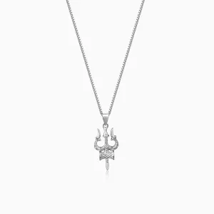 Silver Trishul Pendant with Box Chain For Him Giva