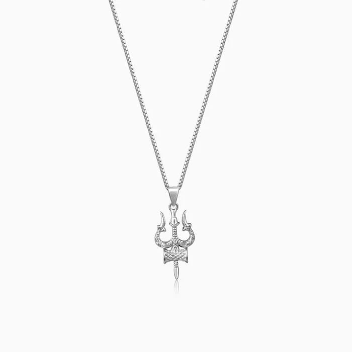 Silver Trishul Pendant with Box Chain For Him Giva