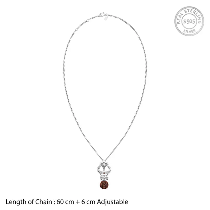 Silver Trishul Rudraksha Pendant With Box Chain For Him Giva