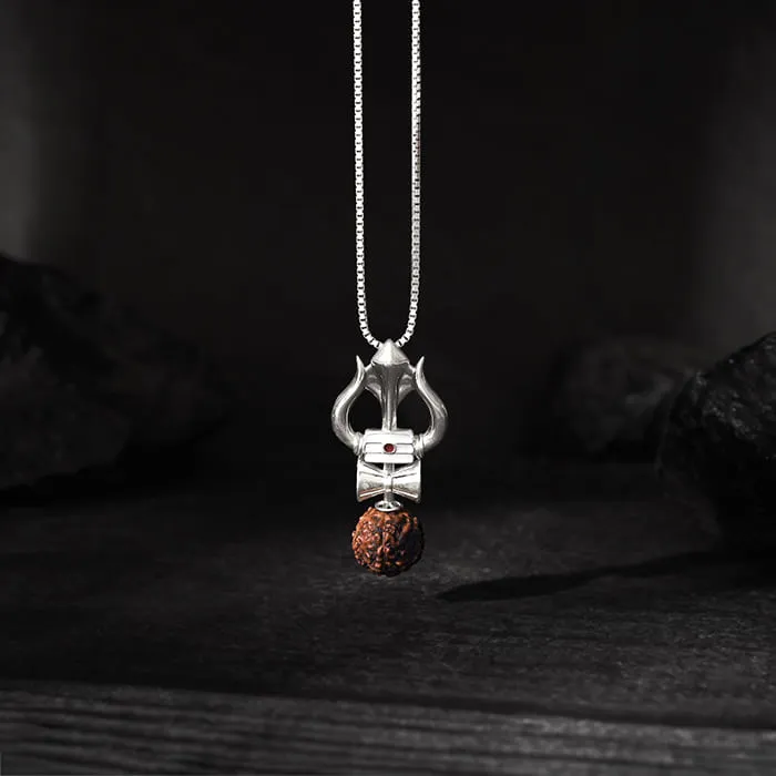 Silver Trishul Rudraksha Pendant With Box Chain For Him Giva