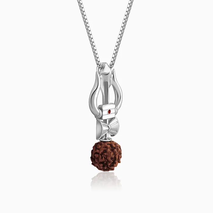 Silver Trishul Rudraksha Pendant With Box Chain For Him Giva