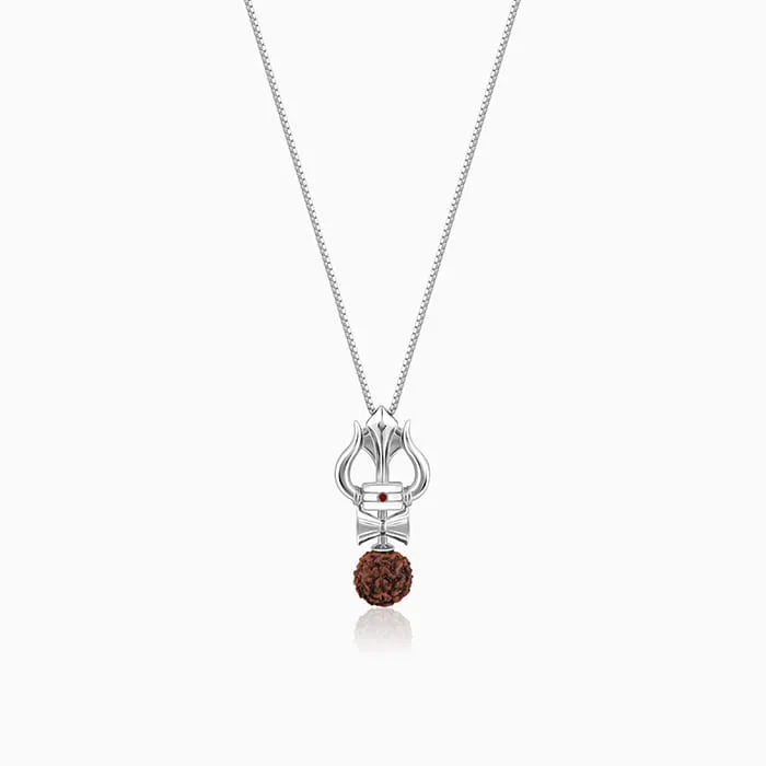 Silver Trishul Rudraksha Pendant With Box Chain For Him Giva