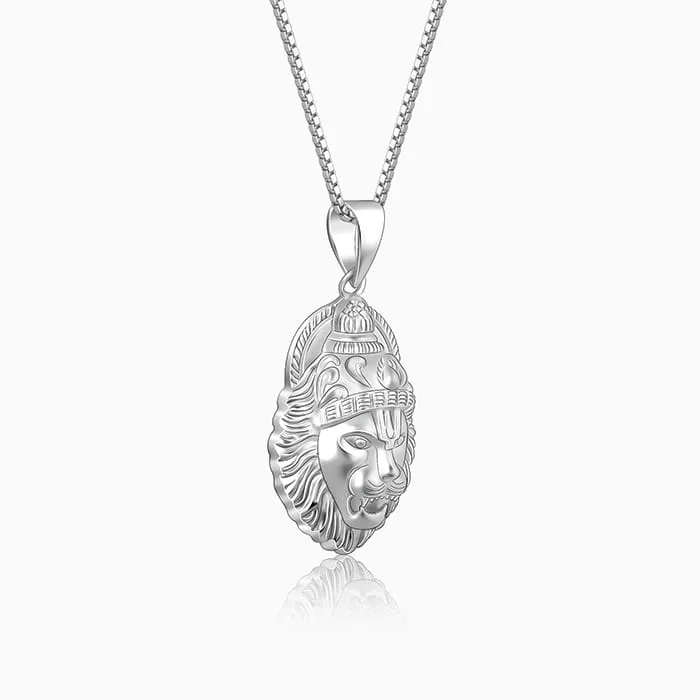 Silver Ugra Narasimha Pendant   with Link Chain For Him Giva