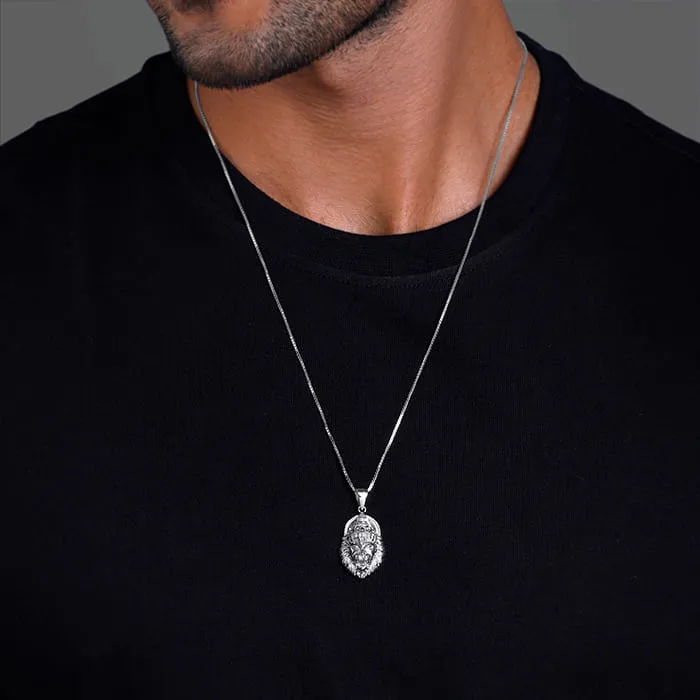 Silver Ugra Narasimha Pendant   with Link Chain For Him Giva