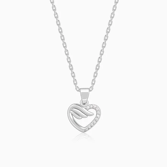 Silver Winged Heart Pendant With Link Chain Giva