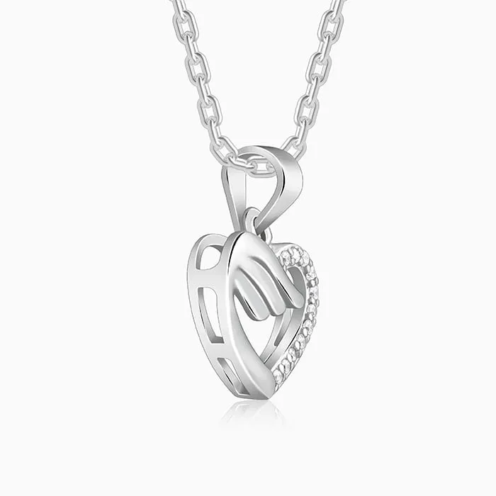 Silver Winged Heart Pendant With Link Chain Giva