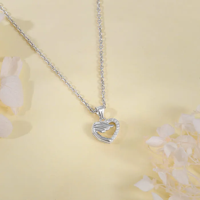 Silver Winged Heart Pendant With Link Chain Giva