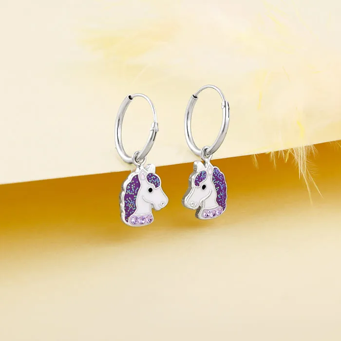 Silver Wishful Unicorn Kids Hoop Earrings (4-12 yrs) Giva