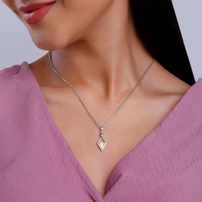 Silver Yellow Prism Pendant with Link Chain Giva