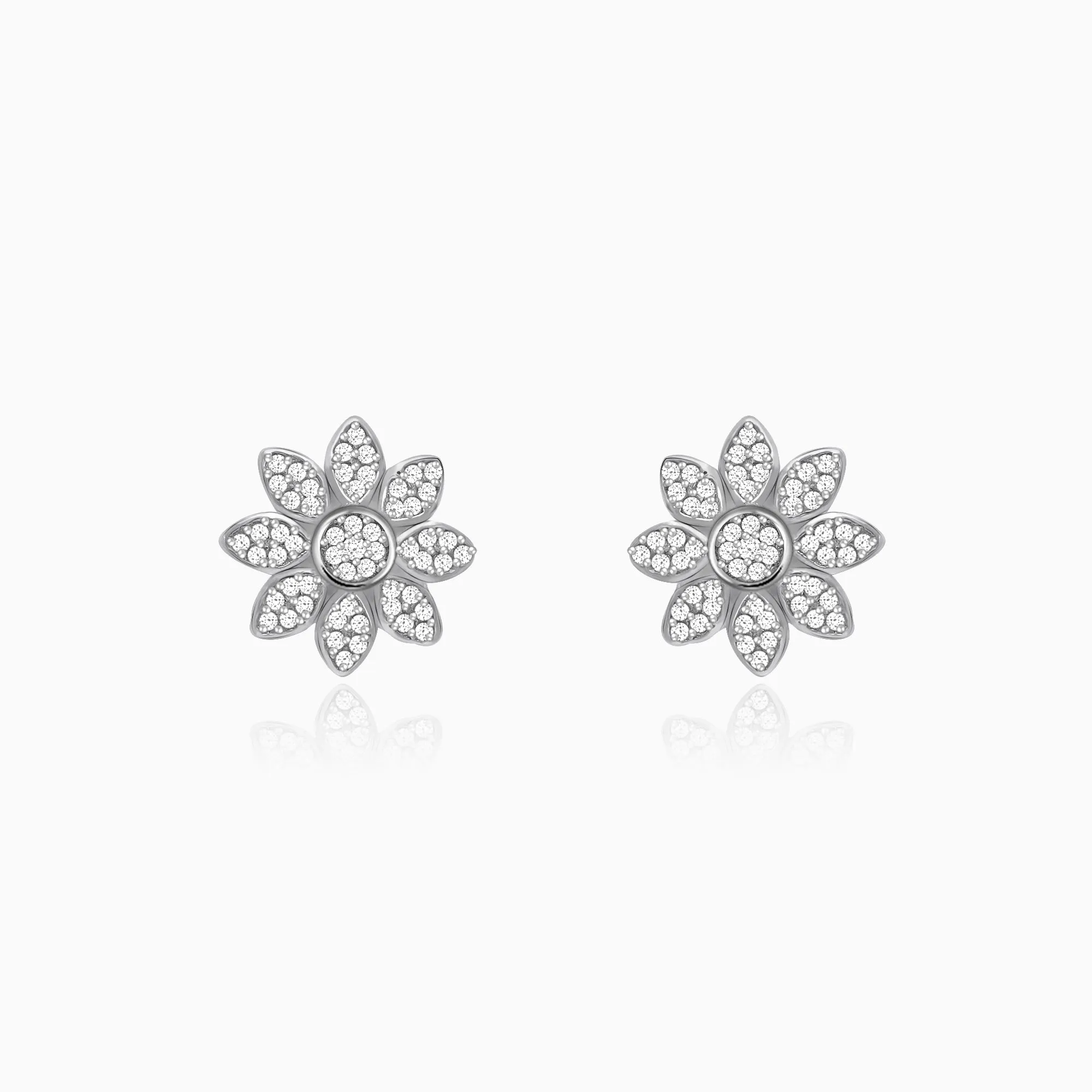 Silver Zircon Blooming Flower Earrings Giva