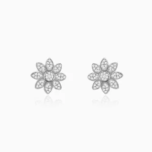 Silver Zircon Blooming Flower Earrings Giva