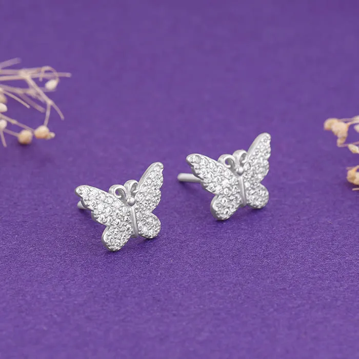 Silver Zircon Butterfly Studs Giva
