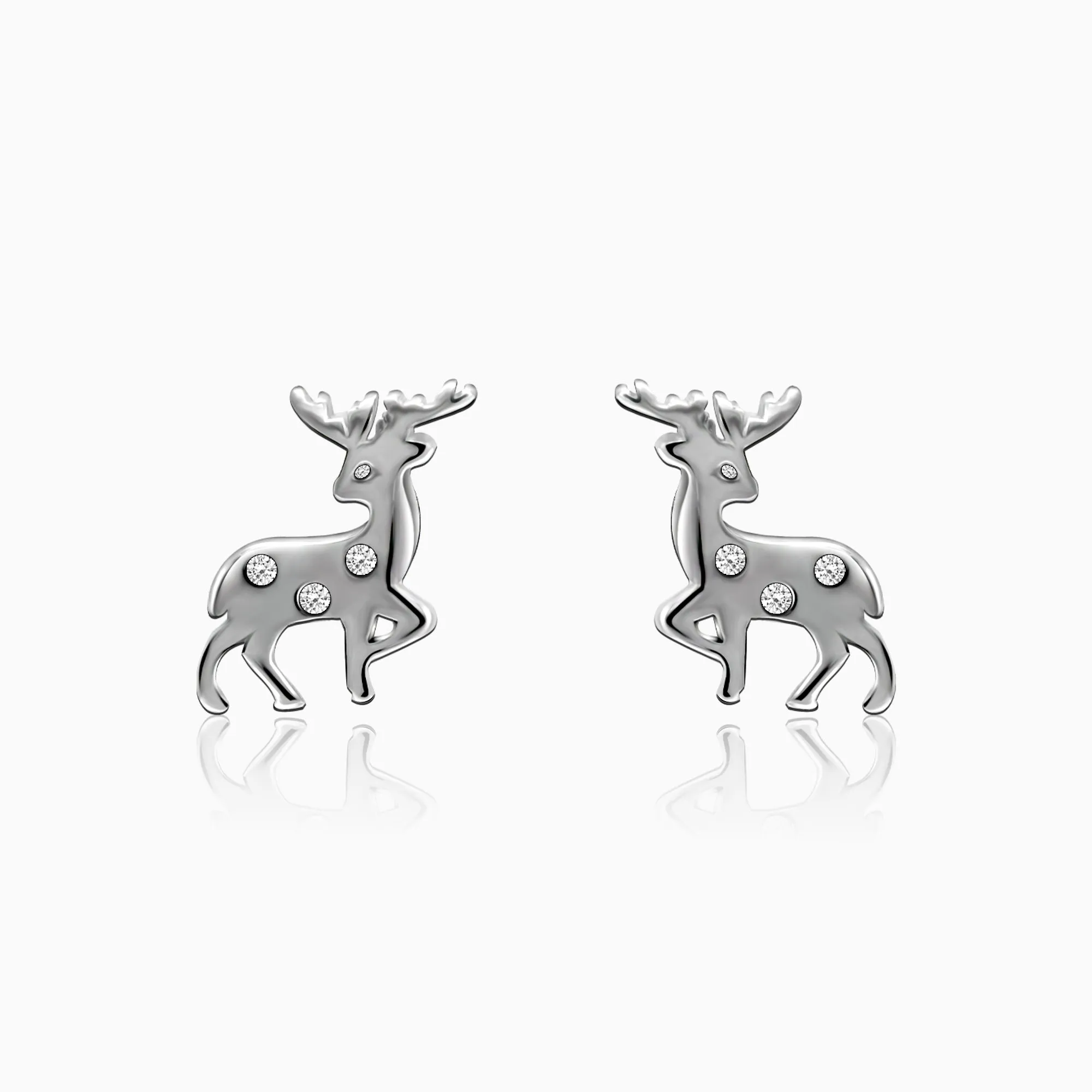Silver Zircon Deer Stud Earrings Giva