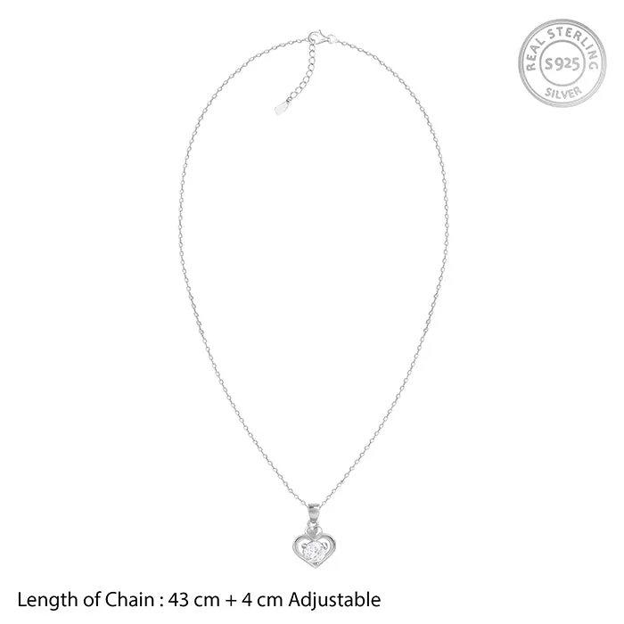 Silver Zircon Dual Heart Pendant with Link Chain Giva