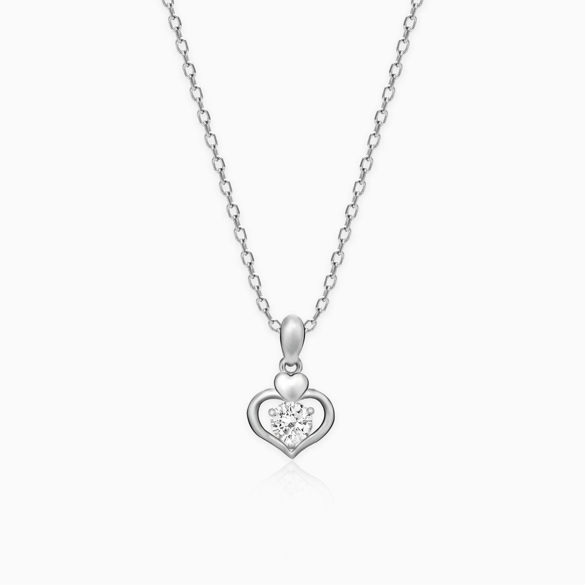 Silver Zircon Dual Heart Pendant with Link Chain Giva