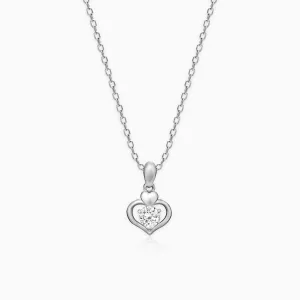 Silver Zircon Dual Heart Pendant with Link Chain Giva