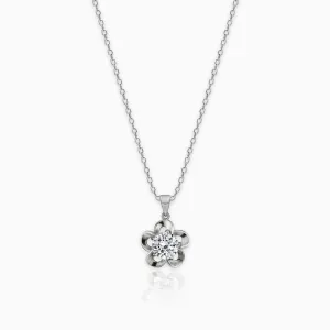 Silver Zircon Flower Pendant with Link Chain Giva