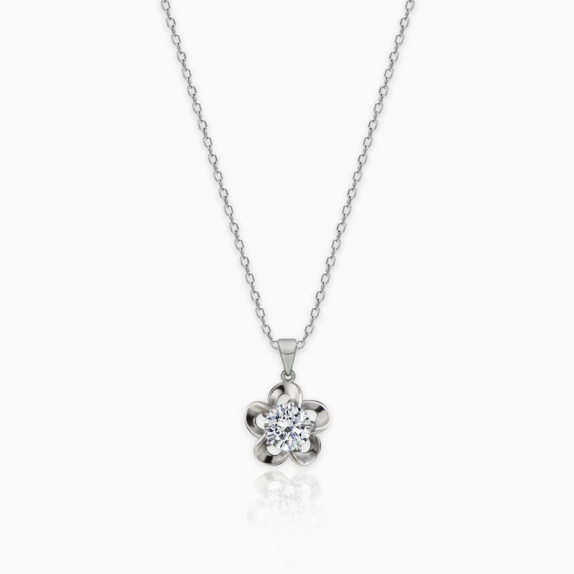 Silver Zircon Flower Pendant with Link Chain Giva