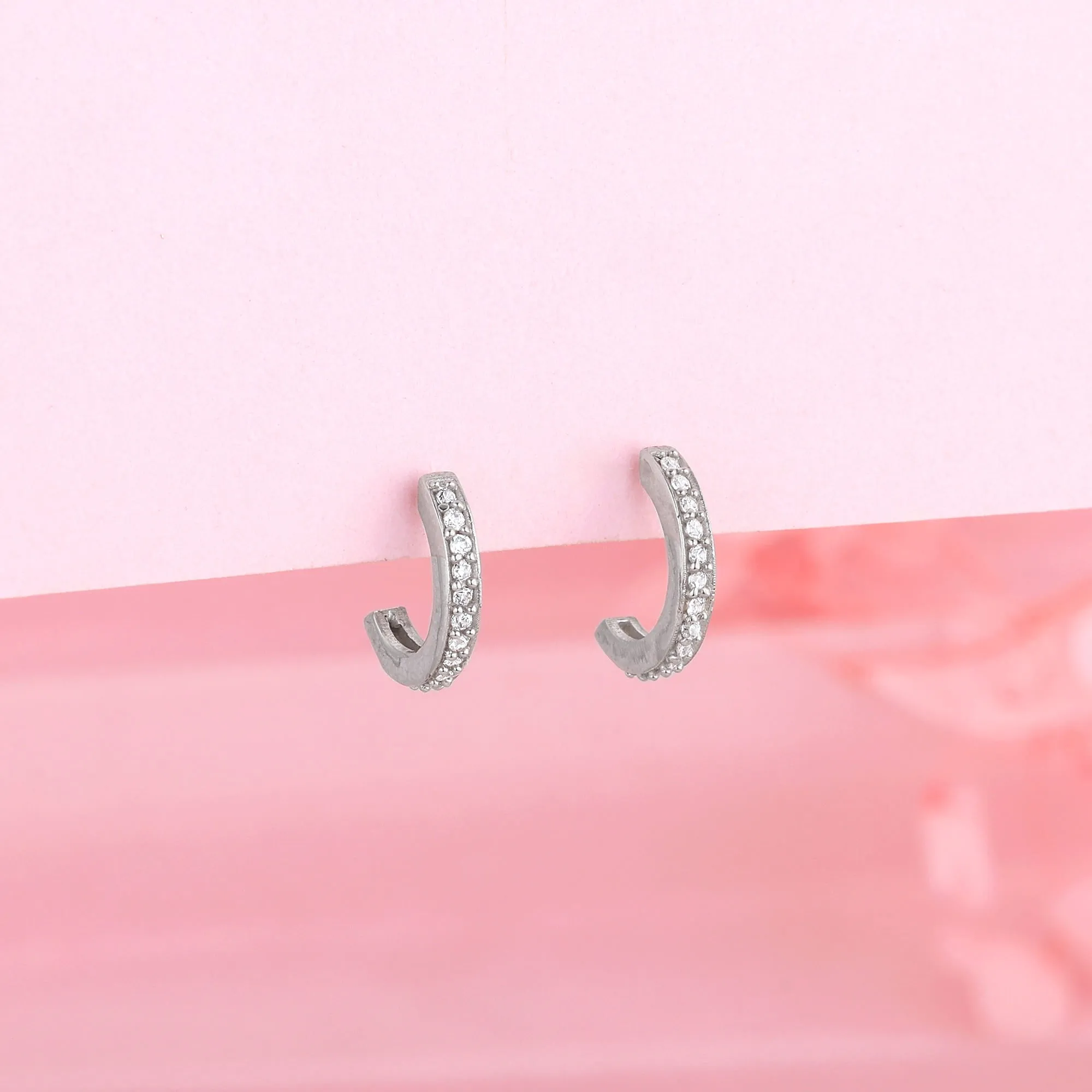 Silver Zircon Shining Hoop Huggies Earrings Giva