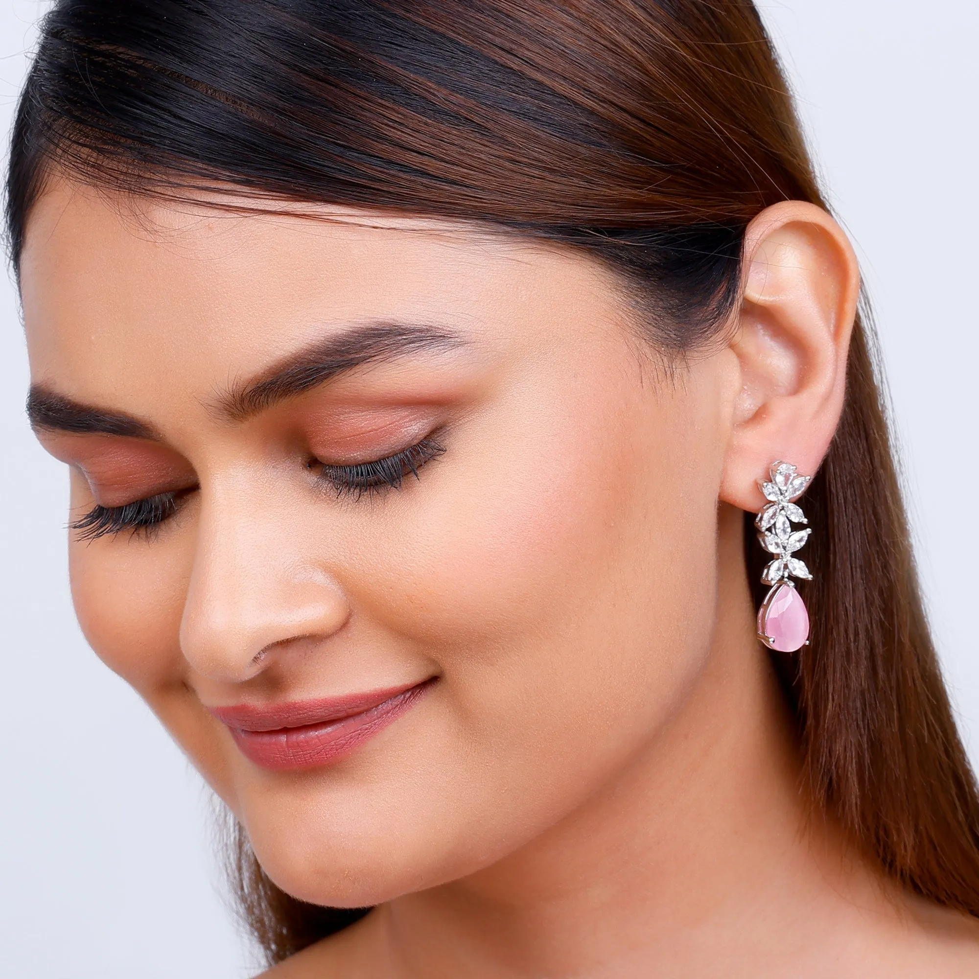 Silver Zircon Studded Magical Drop Earrings Giva