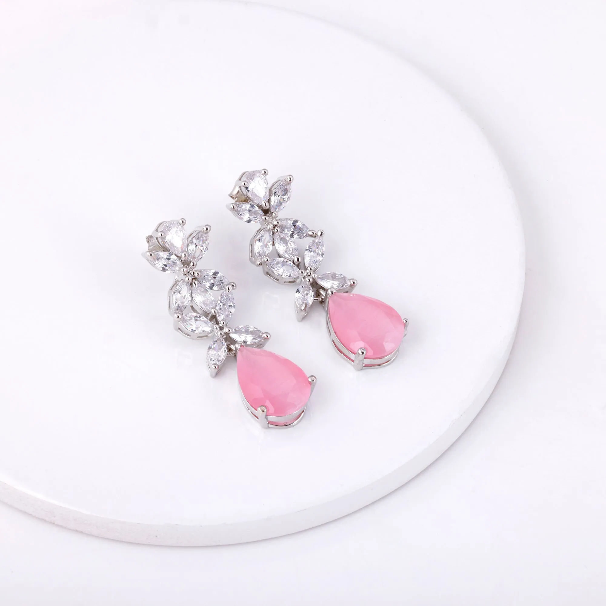 Silver Zircon Studded Magical Drop Earrings Giva