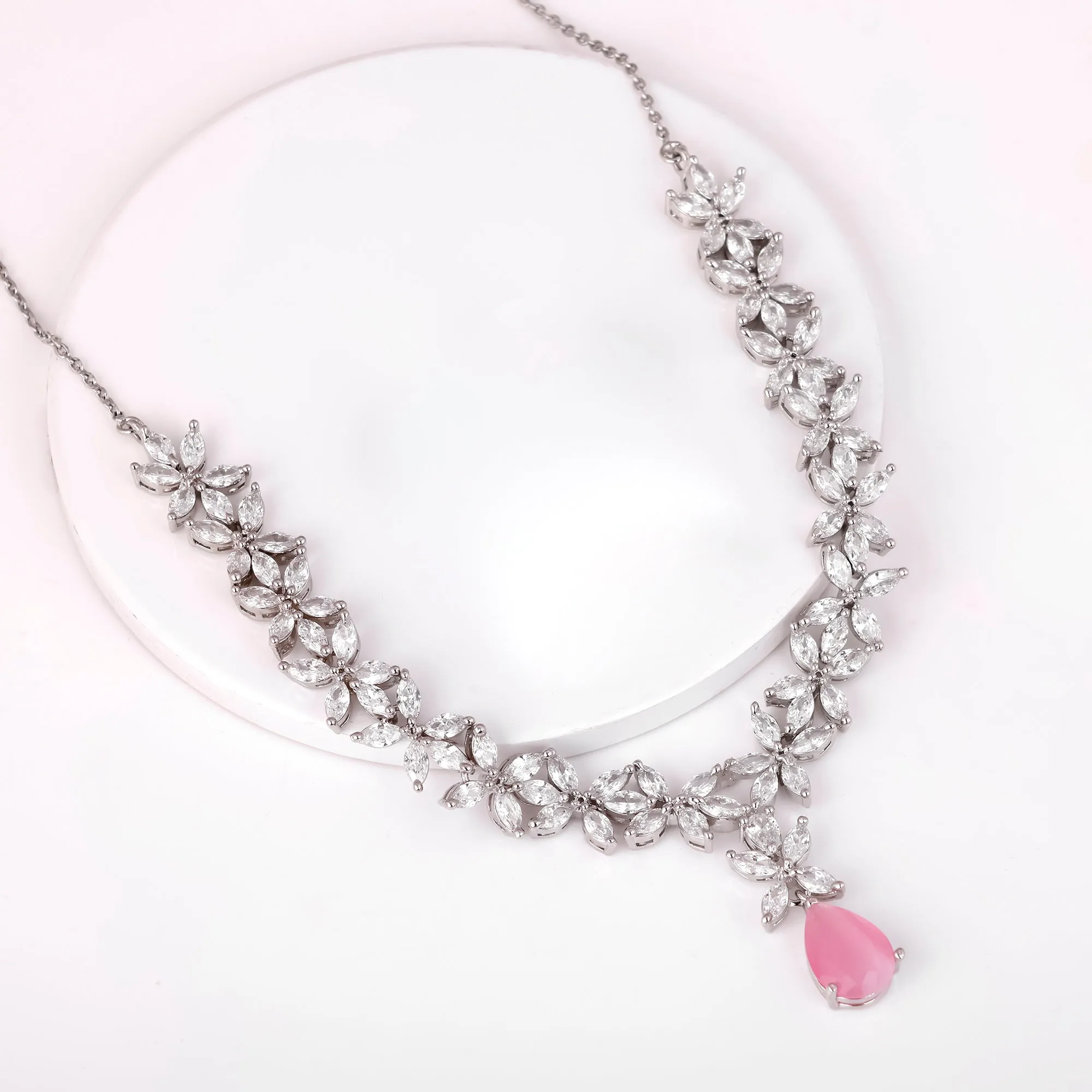 Silver Zircon Studded Magical Drop Necklace Giva
