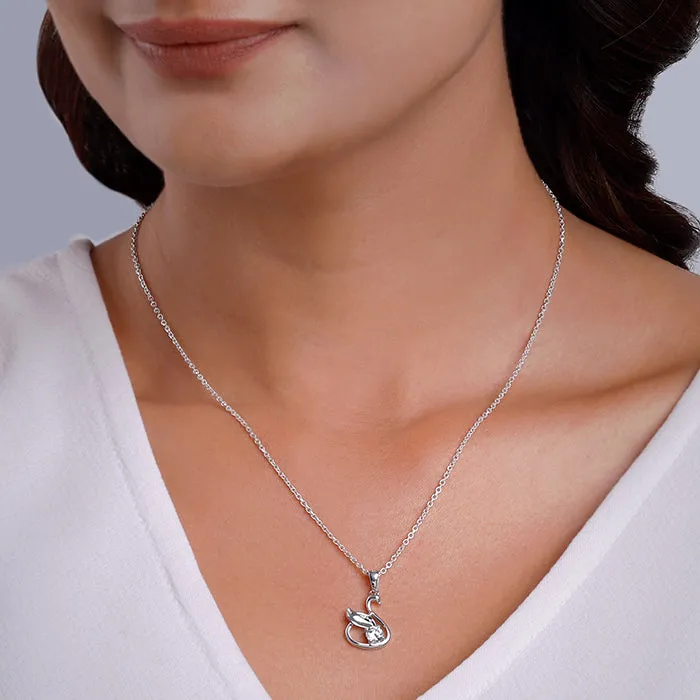 Silver Zircon Swan Pendant with Link Chain Giva