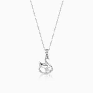 Silver Zircon Swan Pendant with Link Chain Giva