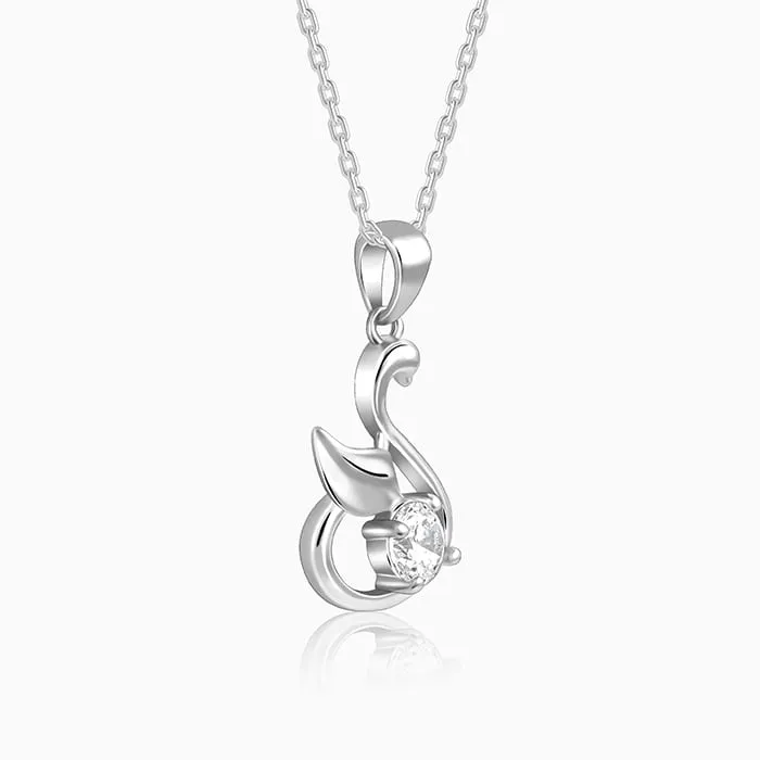 Silver Zircon Swan Pendant with Link Chain Giva