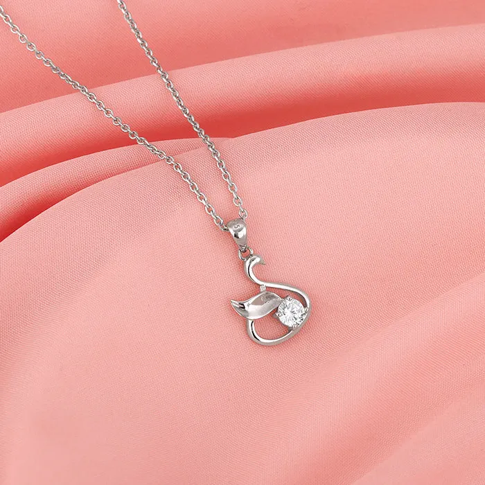 Silver Zircon Swan Pendant with Link Chain Giva