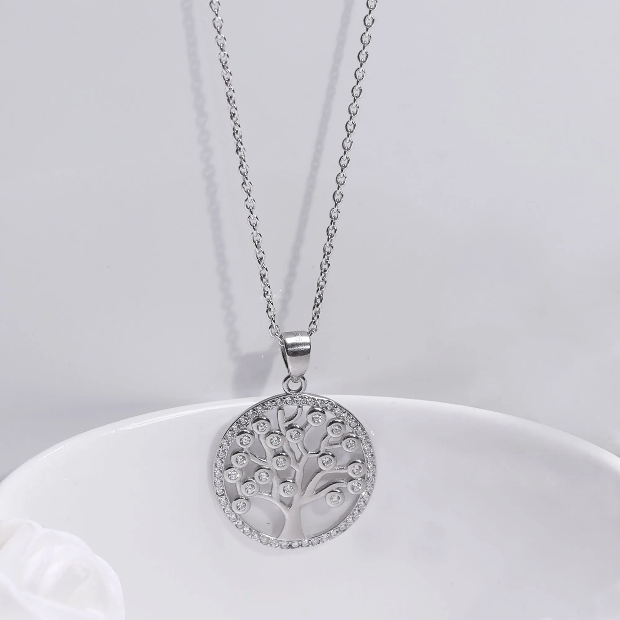 Silver Zircon Tree of Life Pendant with Link Chain Giva