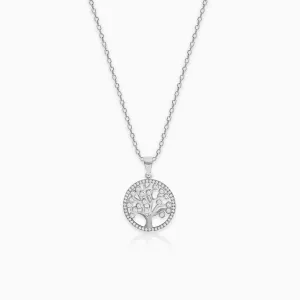Silver Zircon Tree of Life Pendant with Link Chain Giva