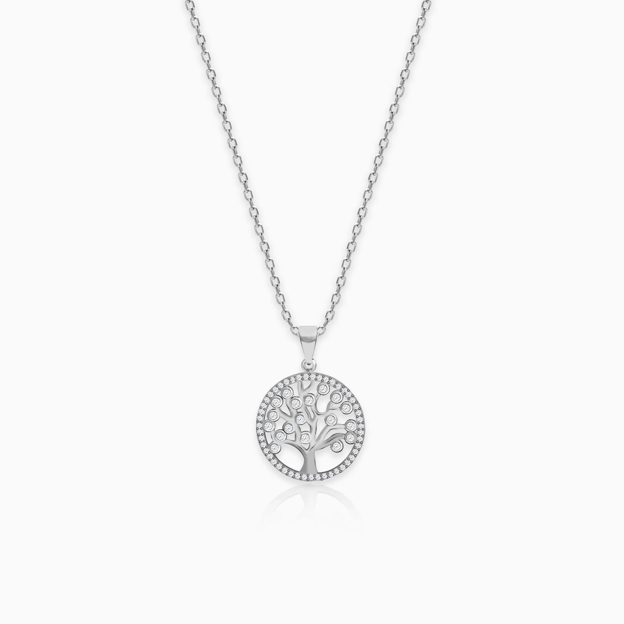 Silver Zircon Tree of Life Pendant with Link Chain Giva