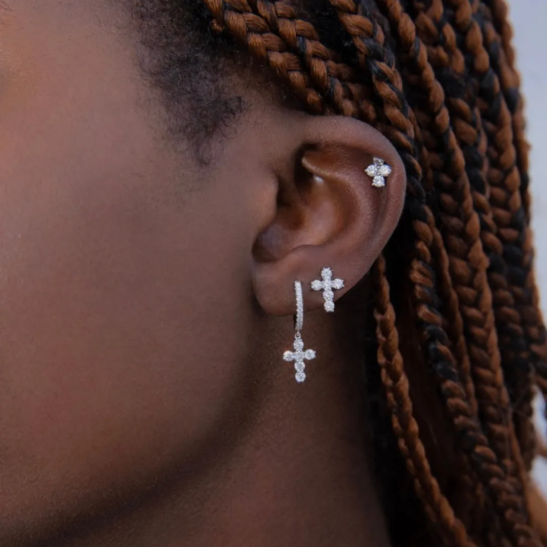 SINGLE DIAMOND HUGGIE WITH DIAMOND CROSS Anita Ko