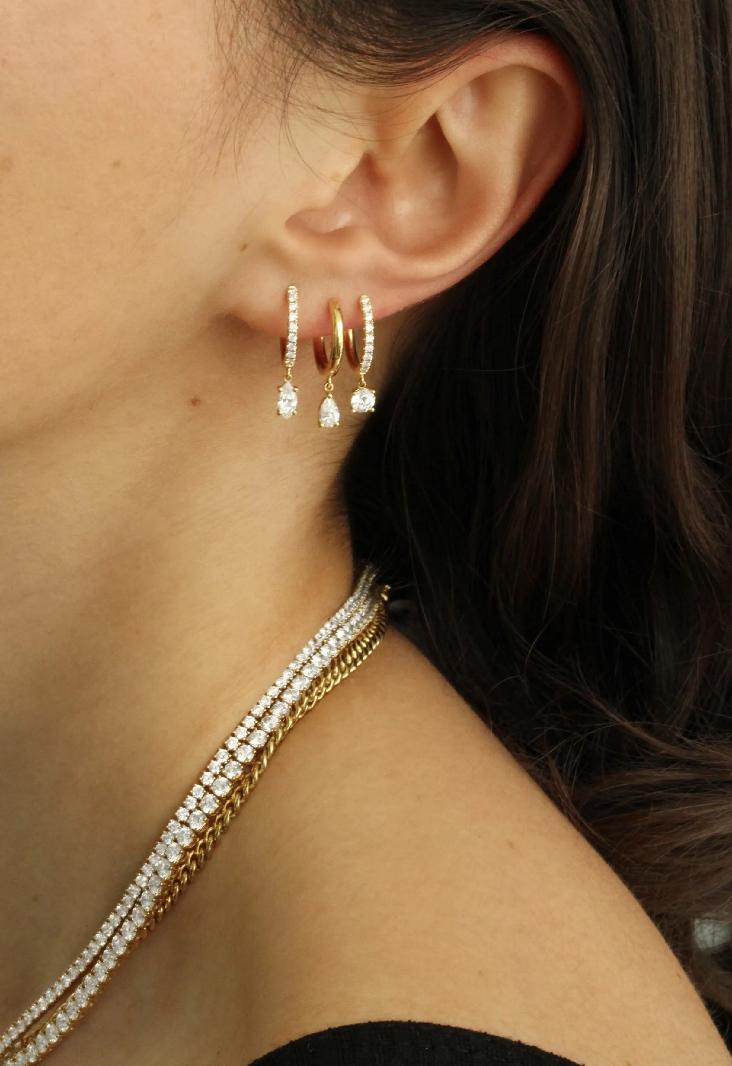 SINGLE DIAMOND HUGGIE WITH MARQUISE DIAMOND DROP Anita Ko