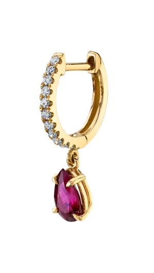 SINGLE DIAMOND HUGGIE WITH PEAR-SHAPED RUBY DROP Anita Ko